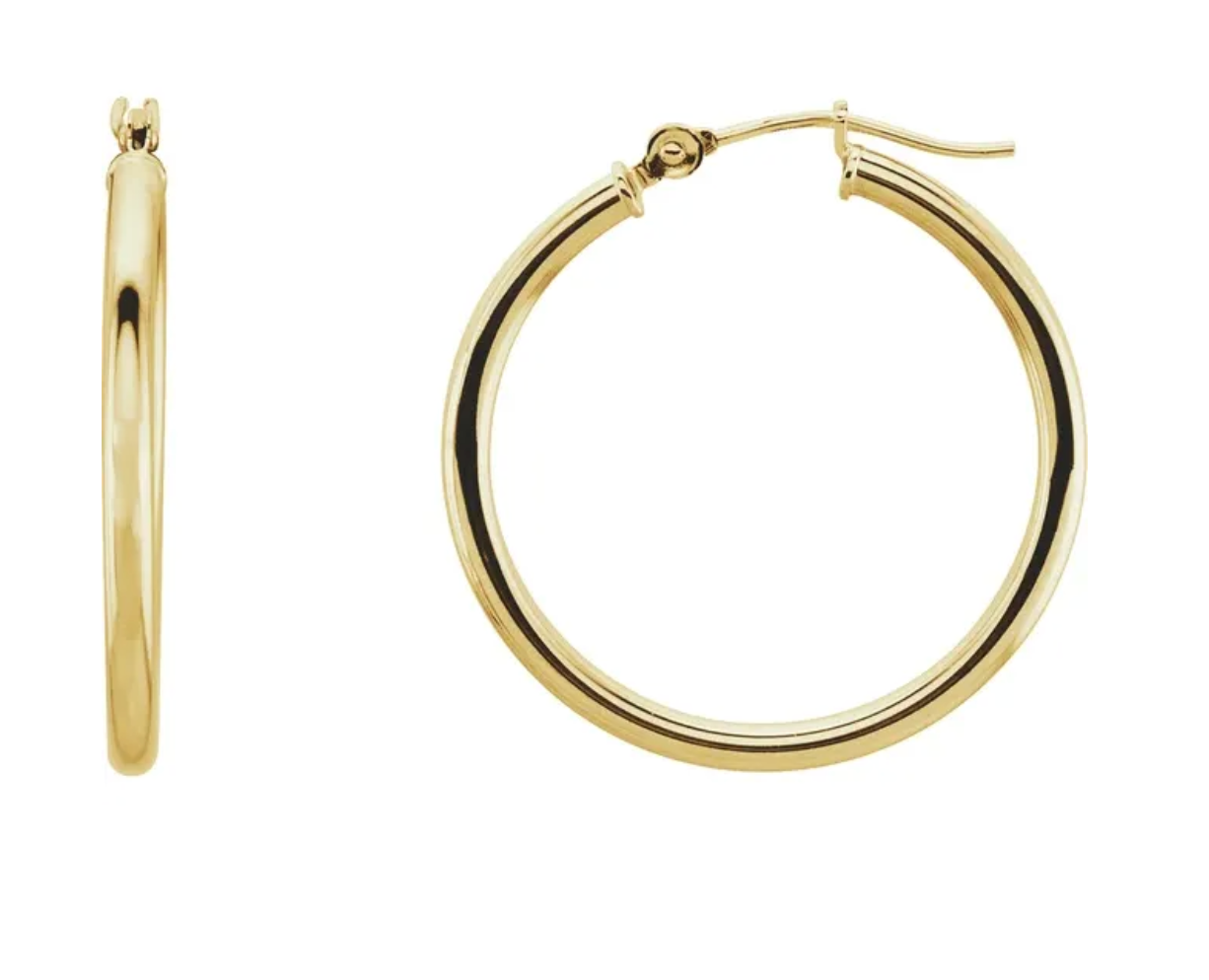 14K Yellow Tube 25 mm Hoop Earrings