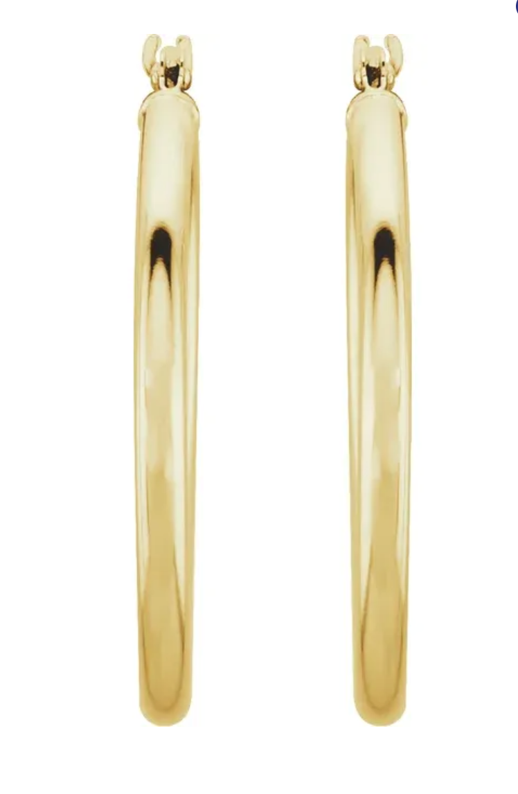 14K Yellow Tube 25 mm Hoop Earrings