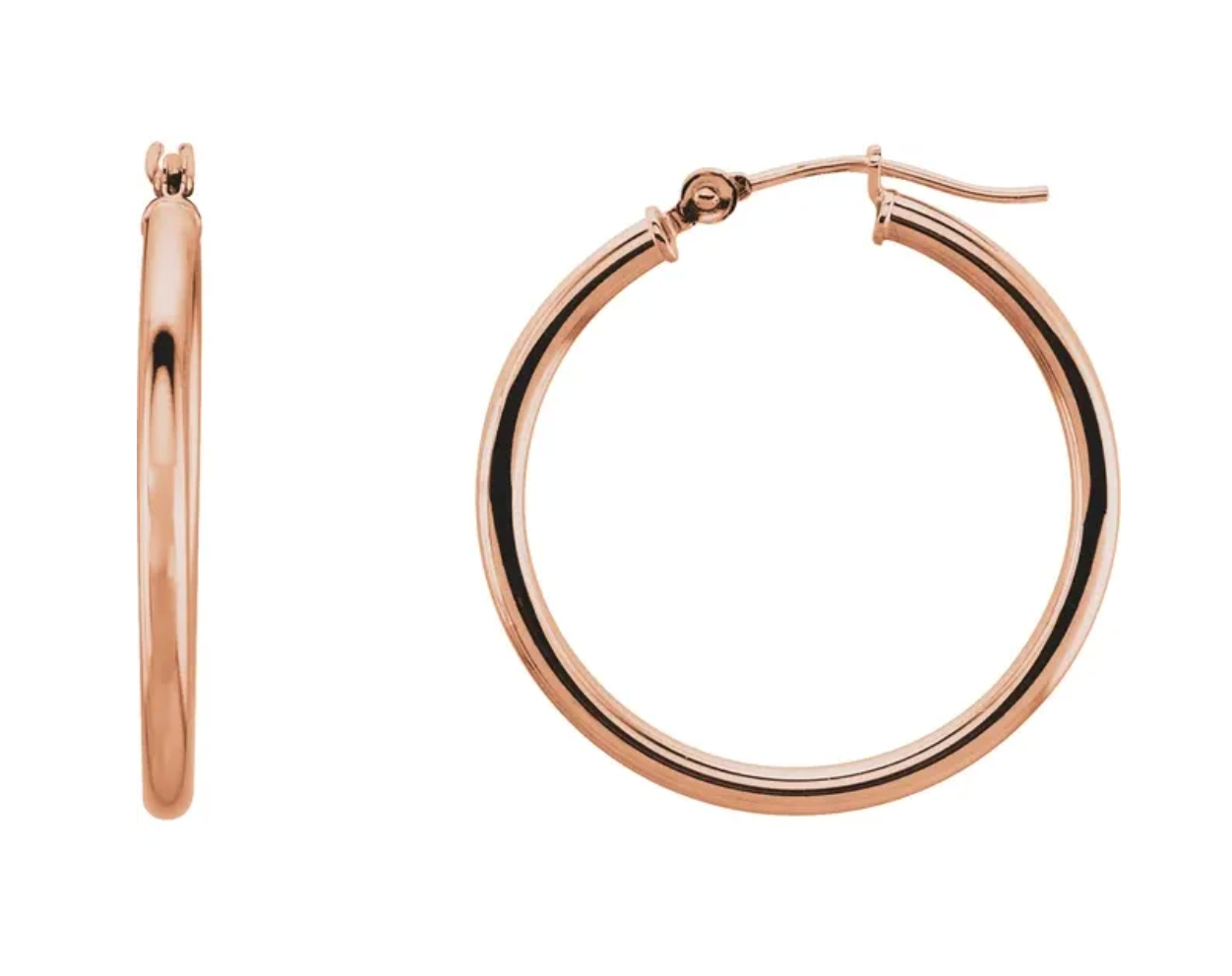 14K Yellow Tube 25 mm Hoop Earrings