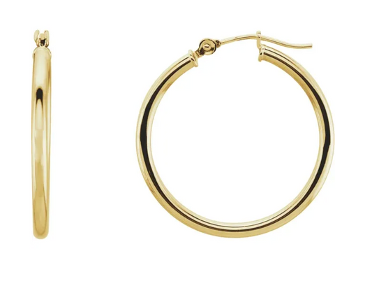 14K Yellow Tube 25 mm Hoop Earrings
